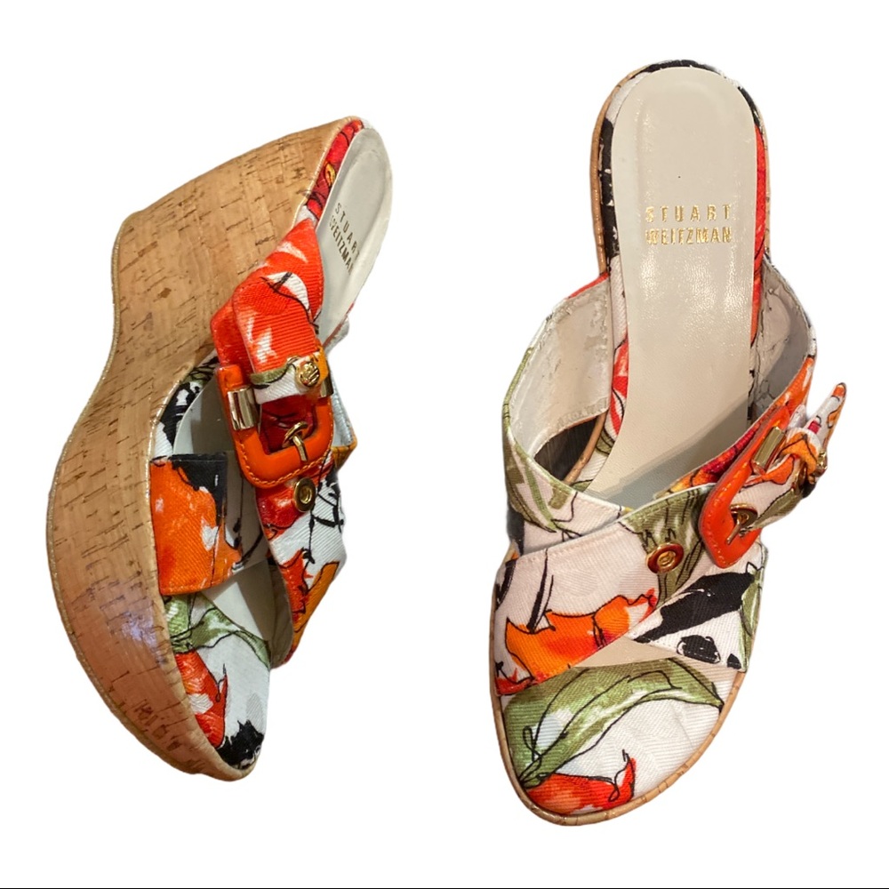 Stuart Weitzman Floral Cork Wedges Size 6